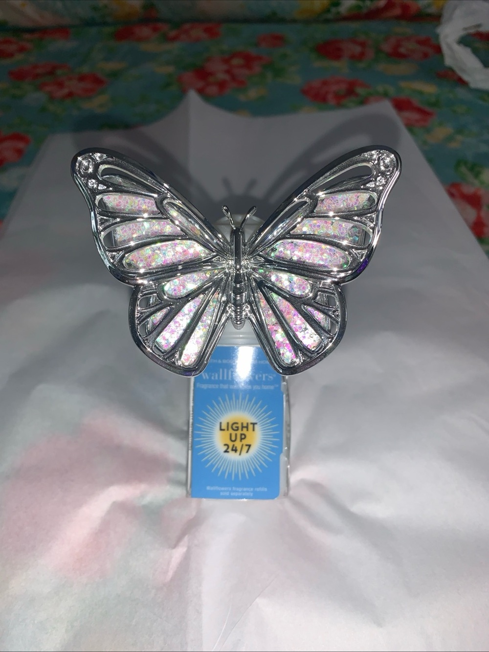 Silver Glitter Butterfly Bath & Body Works Light Up 24/7 Wallflowers Night Light